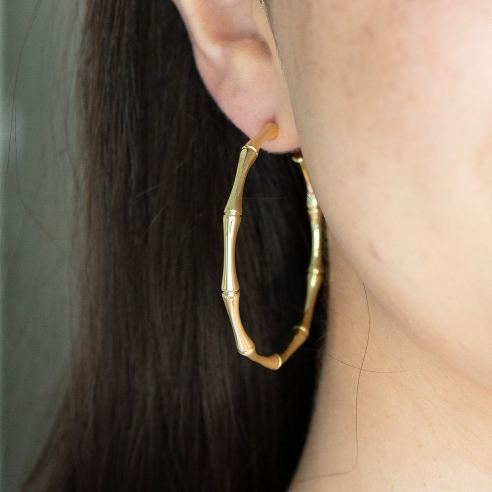 Gold Hoop Earrings, Bamboo Earrings, Thin Hoop Earrings, Bamboo Hoops